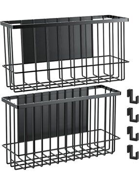 New 2PCS Black Magnetic Metal Basket Organizer Medium Small 14 lbs Storage Rack